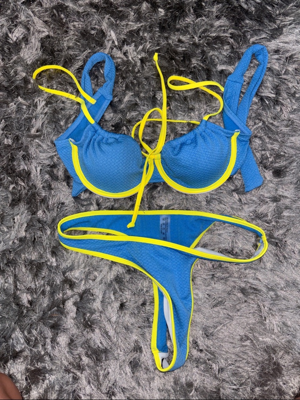 SHEIN Bright Blue Bikini with Neon Yellow Trim